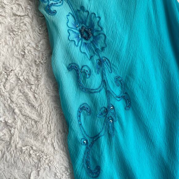 Cache beaded sequin floral slip dress Elsa ombre blue asymmetric fairy prom M - Picture 8 of 16